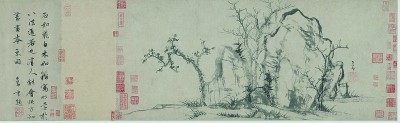趙孟頫在《秀石疏林圖》題跋中寫道：“石如飛白木如籀，寫竹還于八法通。若也有人能會此，方知書畫本來同?！边@體現(xiàn)出中國畫書畫同源的創(chuàng)作思想。