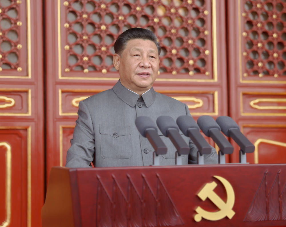 2021年7月1日，慶祝中國(guó)共產(chǎn)黨成立100周年大會(huì)在北京天安門(mén)廣場(chǎng)隆重舉行。習(xí)近平發(fā)表重要講話。新華社記者 鞠鵬 攝