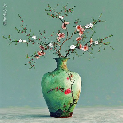 用AI繪畫(huà)工具制作的梅花“九九消寒圖”。制作：李世奇、孟揚(yáng)