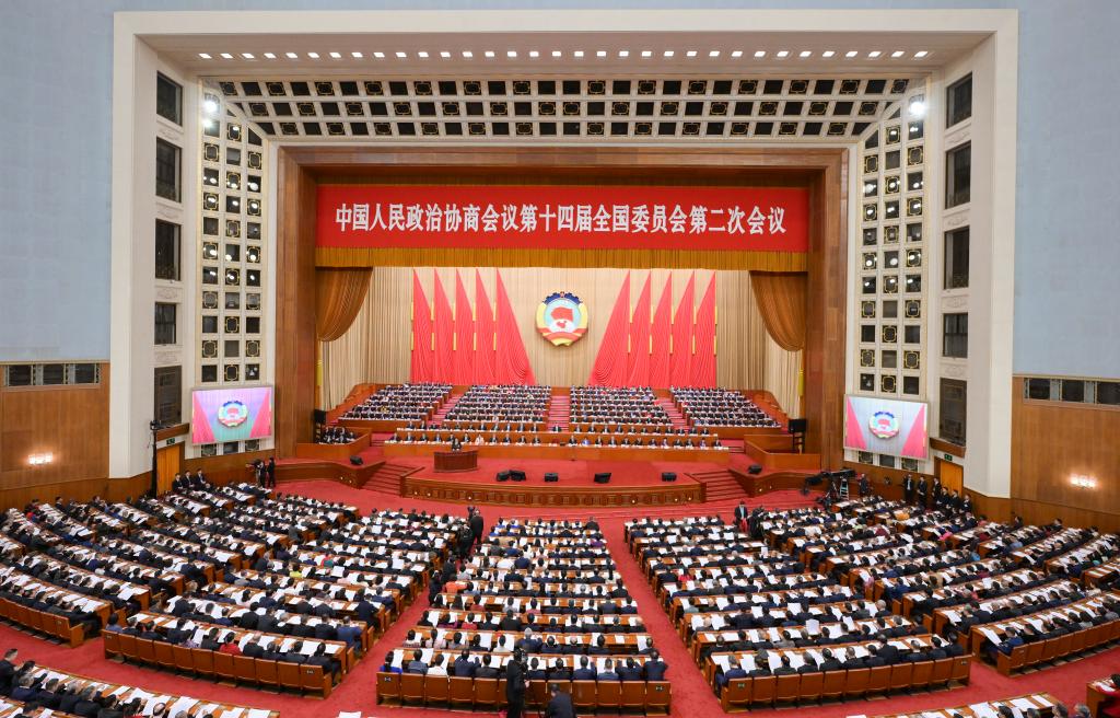 3月4日下午，中國人民政治協(xié)商會議第十四屆全國委員會第二次會議在北京人民大會堂開幕。 新華社記者 李賀 攝