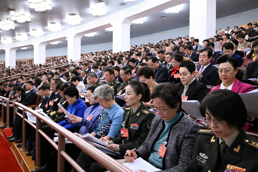 3月5日，第十四屆全國人民代表大會第二次會議在北京人民大會堂開幕。這是全國政協(xié)委員列席大會。新華社記者 申宏 攝