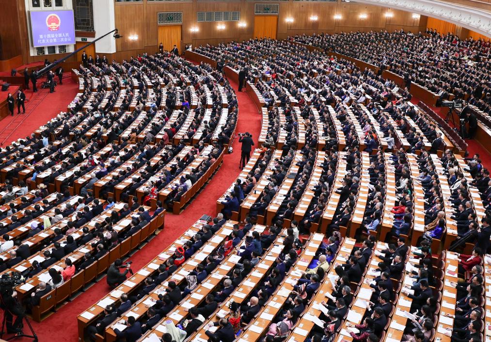 3月8日，十四屆全國(guó)人大二次會(huì)議在北京人民大會(huì)堂舉行第二次全體會(huì)議。新華社記者 劉續(xù) 攝