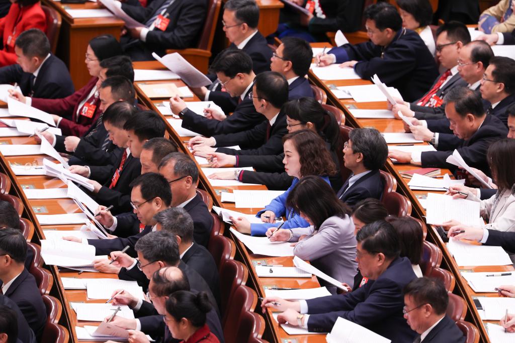 3月8日，十四屆全國(guó)人大二次會(huì)議在北京人民大會(huì)堂舉行第二次全體會(huì)議。新華社記者 王婧嬙 攝