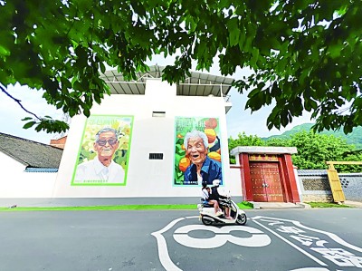 西安美院的師生在蔡家坡村繪制的壁畫(huà)。本報(bào)記者 于園媛攝/光明圖片