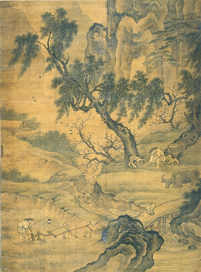中國畫《春耕圖》，作者明代戴進(jìn)。 　　浙江省博物館藏
