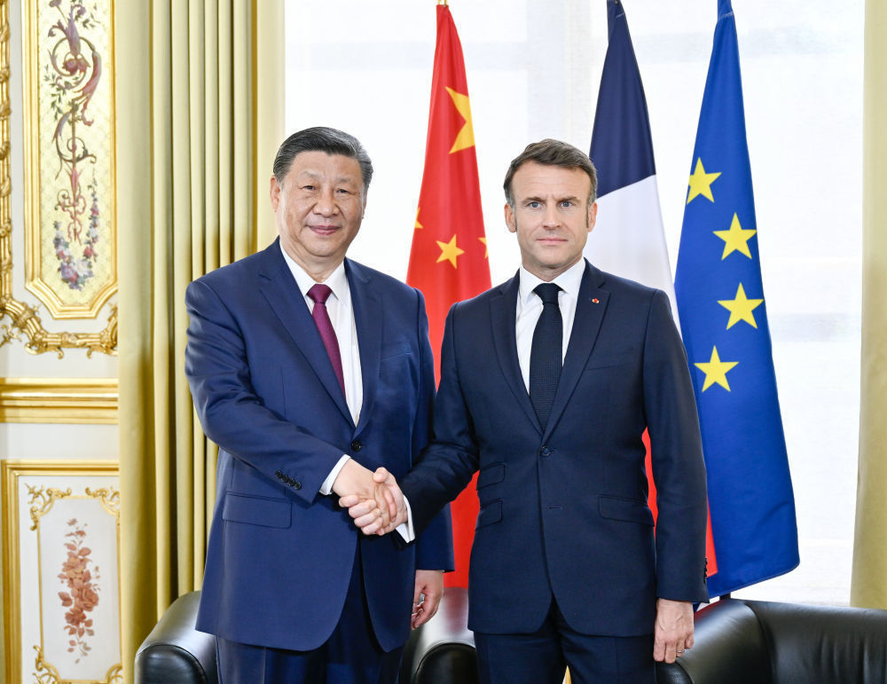 當?shù)貢r間5月6日下午，國家主席習(xí)近平在巴黎愛麗舍宮同法國總統(tǒng)馬克龍舉行會談。新華社記者 殷博古 攝