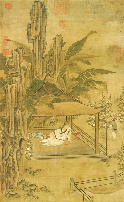 中國畫《山亭納涼圖》，作者為明代周臣。  臺北故宮博物院藏