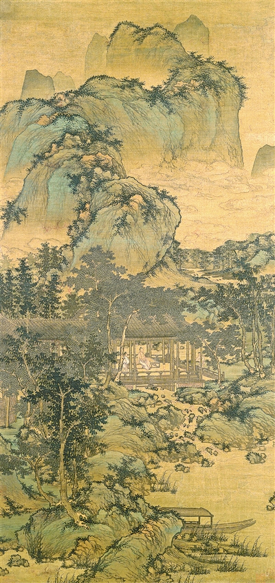 中國畫《山居納涼圖》，作者為元代盛懋。  美國納爾遜—阿特金斯藝術博物館藏