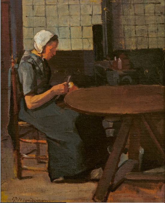 蒙德里安，《拿著紗錠的女人》，約1893-1896年，布面油畫，佩斯畫廊提供（貝耶勒基金會展品）