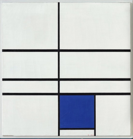 蒙德里安，《雙線藍構圖》，1936年，布面油畫，貝耶勒基金會藏（貝耶勒基金會展品）