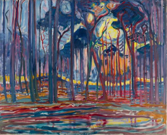 蒙德里安，《歐勒附近的樹林》，1908年，布面油畫，海牙藝術博物館藏（貝耶勒基金會展品）