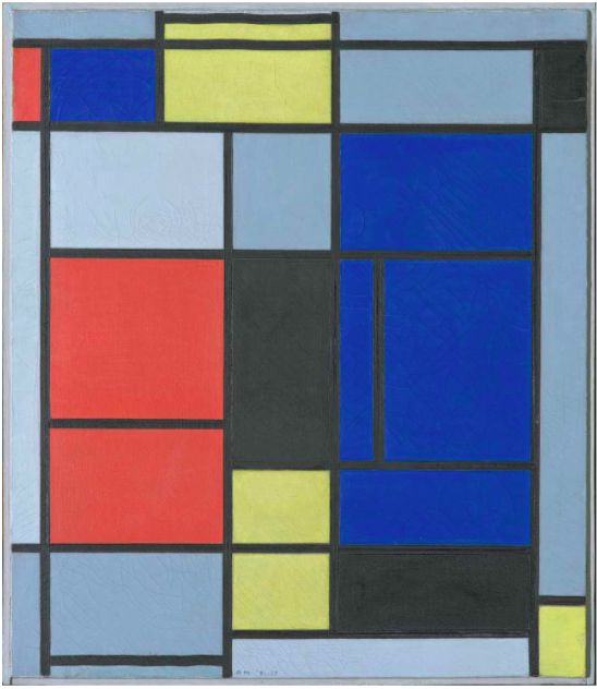 蒙德里安，《繪畫 I》，1921/1925，布面油畫，貝耶勒基金會藏（貝耶勒基金會展品）