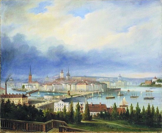 莫瑟坡景色（油畫）， 保爾·埃米爾·瓦倫斯特羅勒1875年作。在莫瑟坡，可以鳥瞰斯德哥爾摩南城